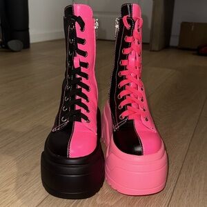 Dolls Kill | Club Exx - Ruin and Rebellion Combat Boots Black/Pink